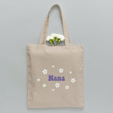 Custom Name With Flower - Personalized Grandma Embroidered Tote Bag
