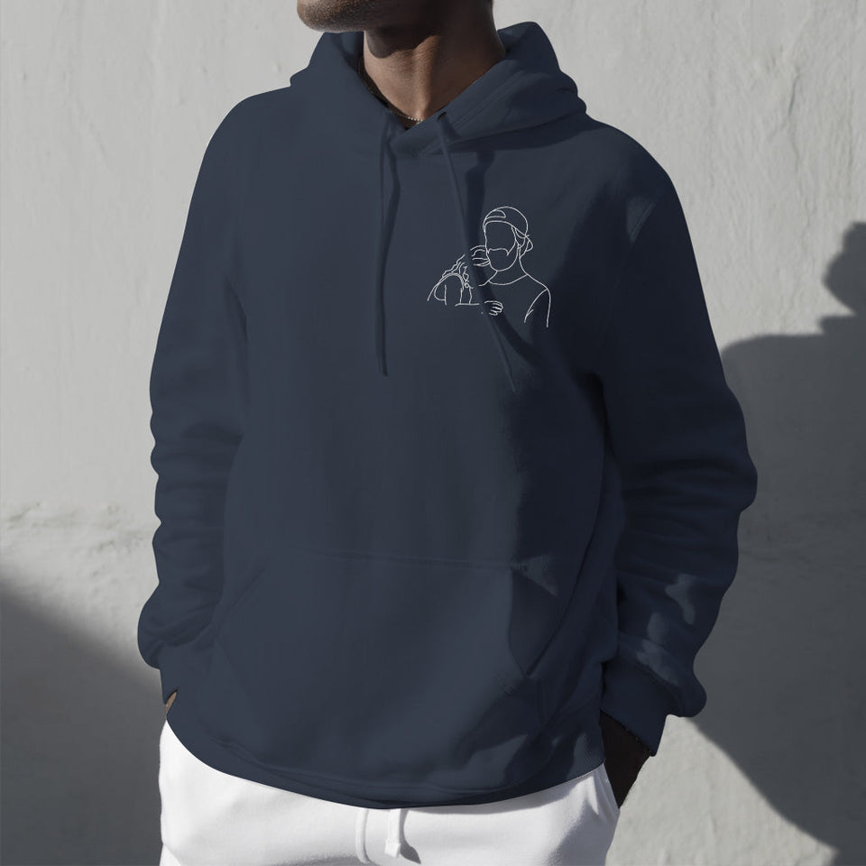 Custom Line Art - Personalized Uncle Embroidered Hoodie