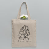 Custom Photo Line Art - Personalized Bestie Embroidered Tote Bag