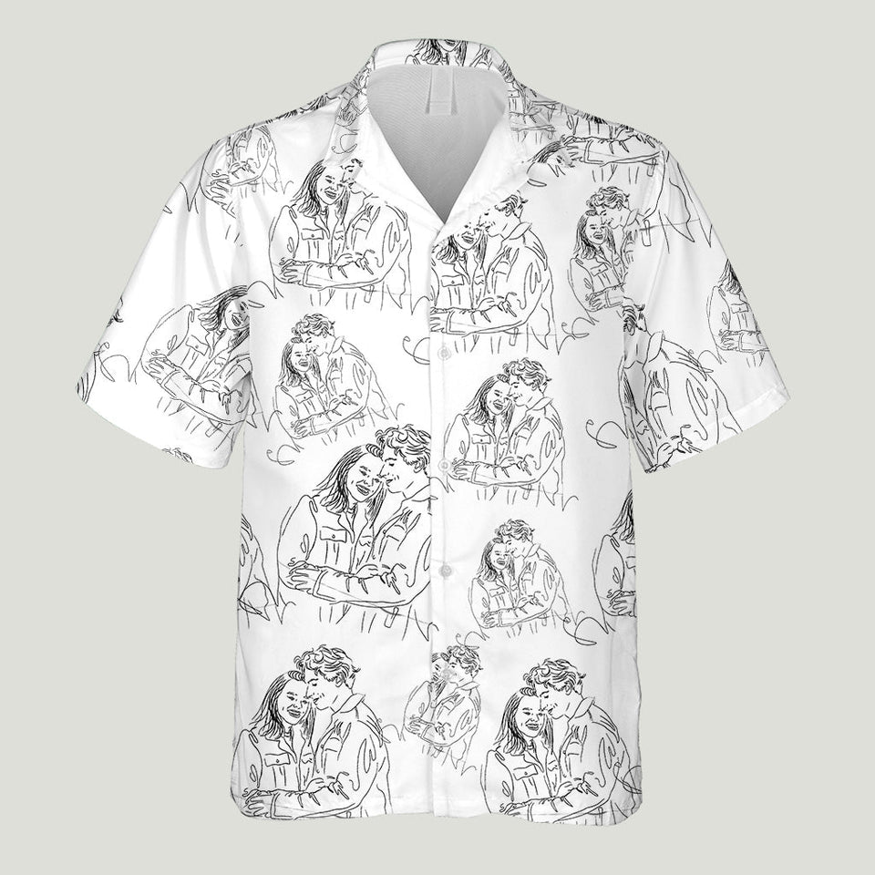 Custom Couple Line Drawing - Boyfriend and Girlfriend gift for boyfriend - Personalized Hawaiian Shirt