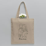 Custom Photo Line Art - Personalized Mother Embroidered Tote Bag