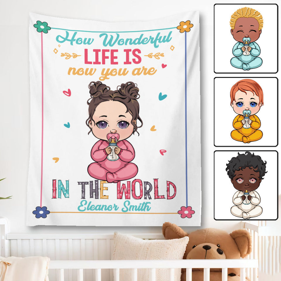Baby Name Tapestry - Gift for Newborn - Personalized Wall Tapestry