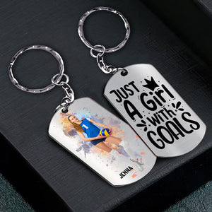Just A Girl With Goals - Personalized Volleyball Stainless Steel Keychain