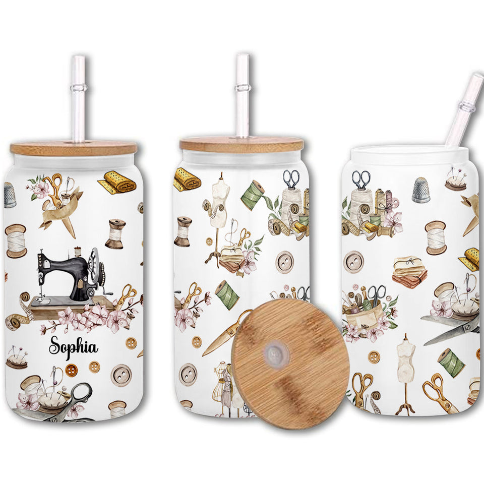 Love Sewing - Personalized Sewing Can Glass