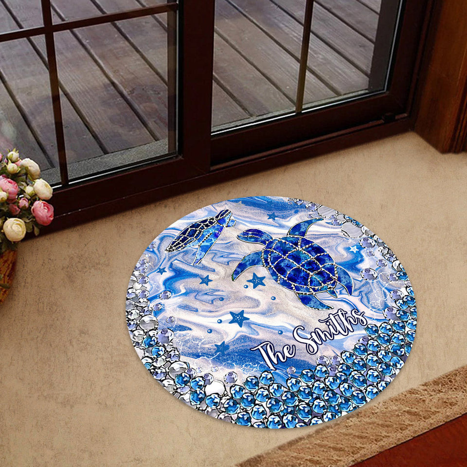 Blue Sea Turtles - Personalized Turtle Shaped Doormat