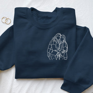 Custom Line Art - Personalized Sibling Embroidered Sweater