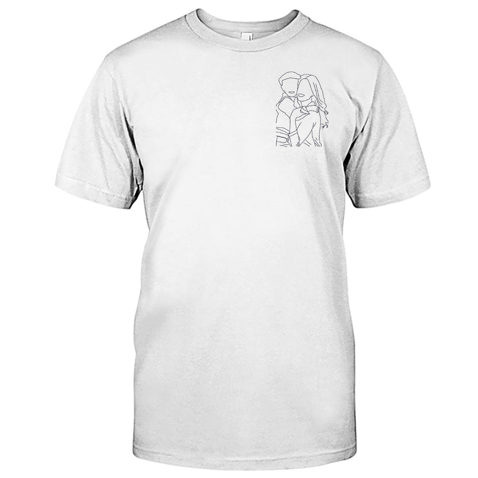Custom Line Art - Personalized Aunt Embroidered T-shirt