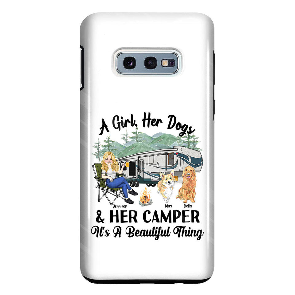 A Girl Her Dog And Her Camper - Camping gift for dog lover - Personalized Clear Phone Case