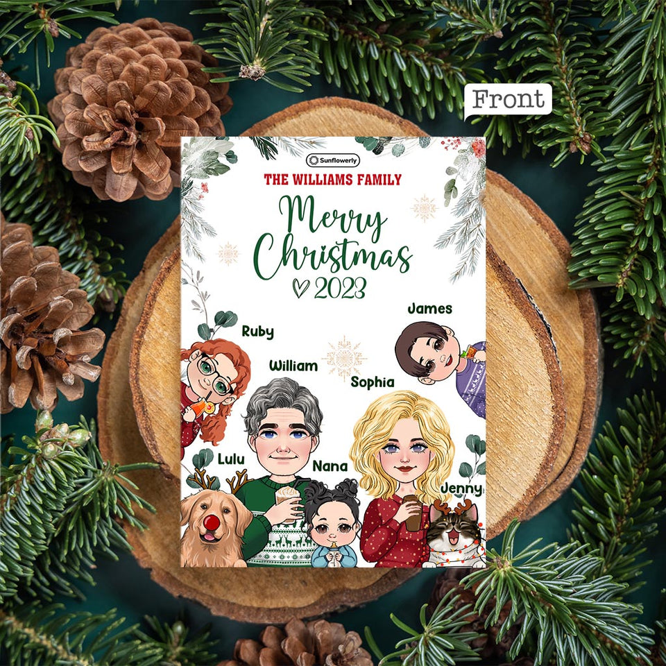 Custom Portraits Merry Christmas Card - Personalized Family Greeting Card