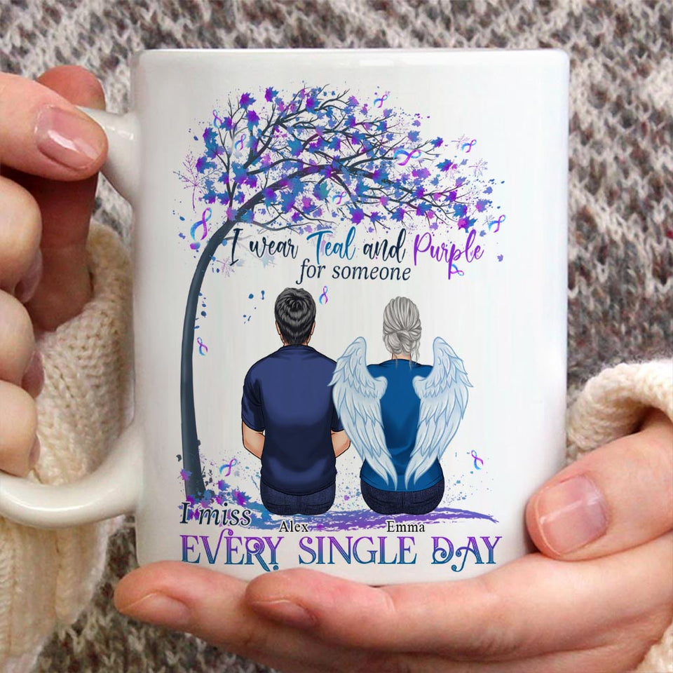 Je porte du turquoise et du violet - Mug personnalisé de prévention du suicide