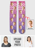 Custom Face Purple Pattern - Personalized Mother Socks