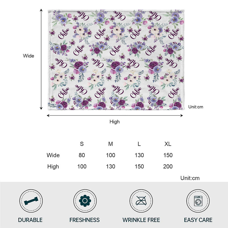 Custom Dog Name Purple Flowers - Personalized Dog Blanket