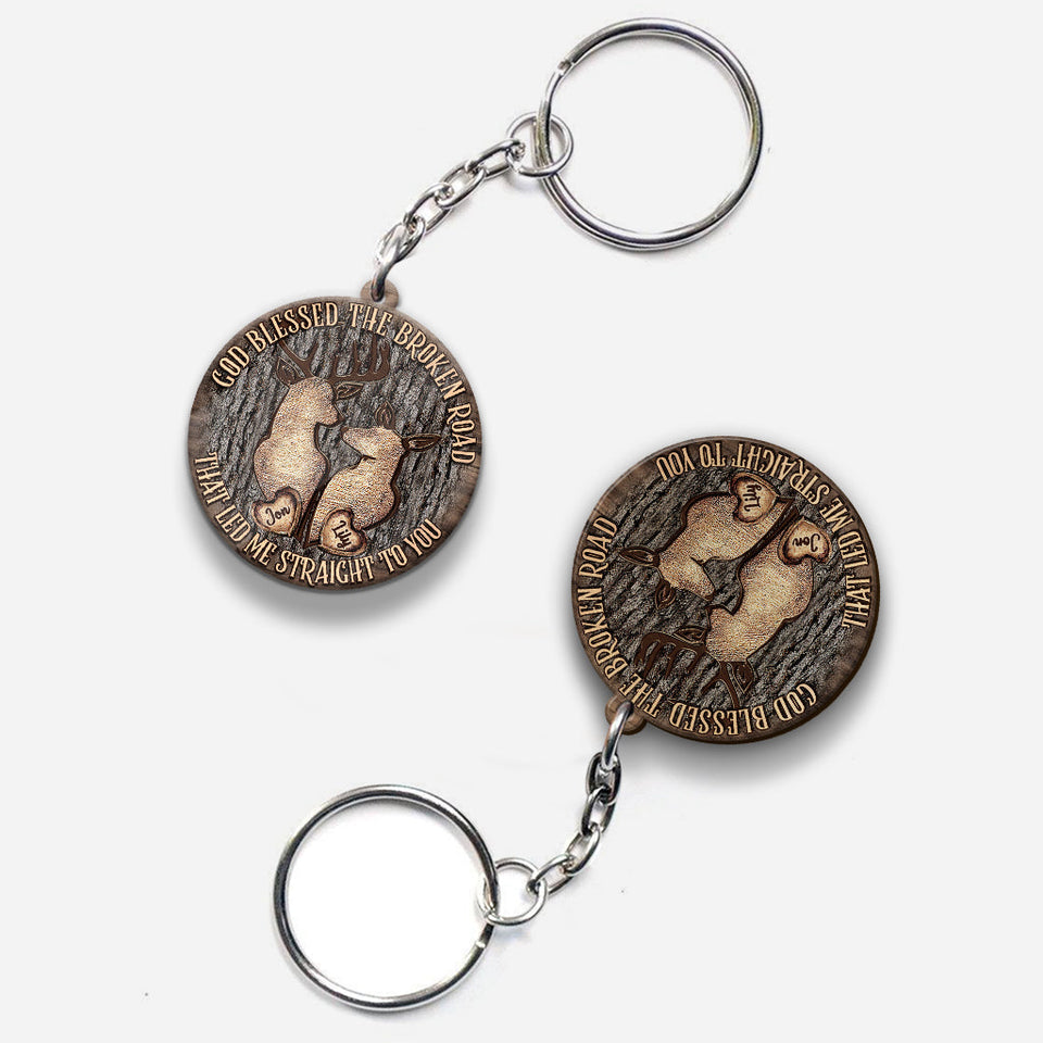 God Blessed The Broken Road - Personalized Couple Keychain