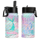 Beach Please I'm A Mermaid - Personalized Sea Lover Kids Water Bottle
