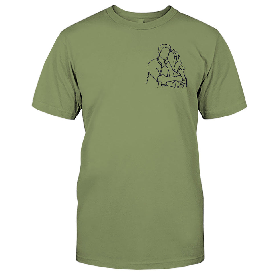 Custom Line Art - Personalized Couple Embroidered T-shirt