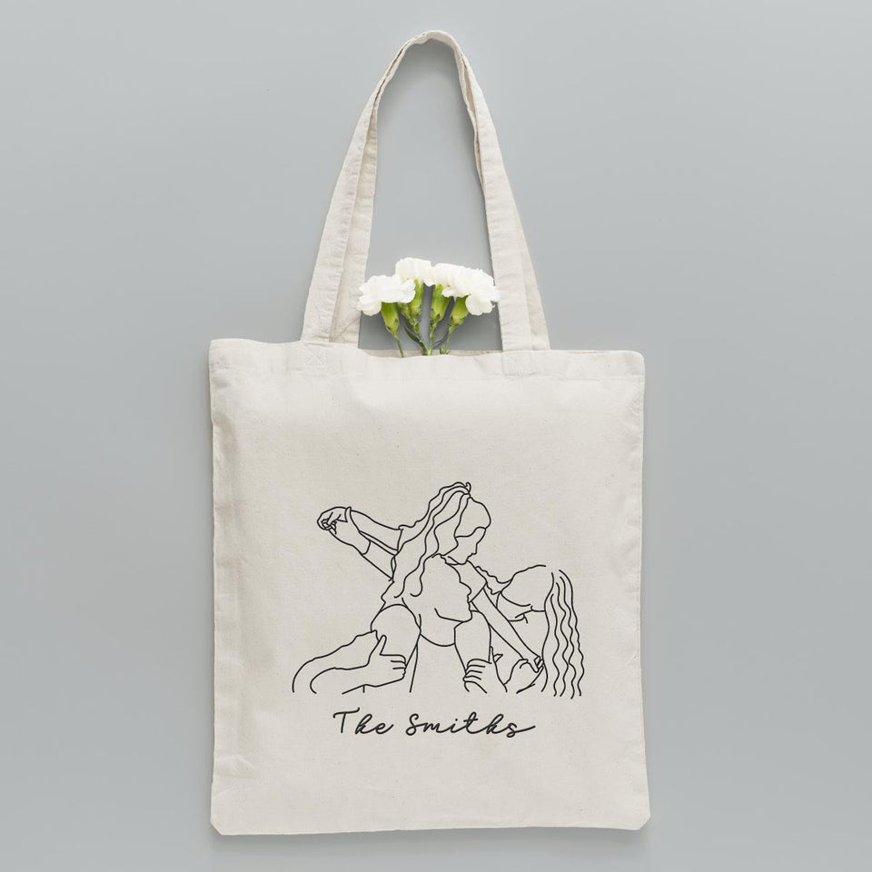 Custom Photo Line Art - Personalized Family Embroidered Tote Bag