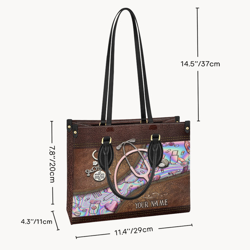 Pink Stethoscope - Personalized Nurse Leather Handbag
