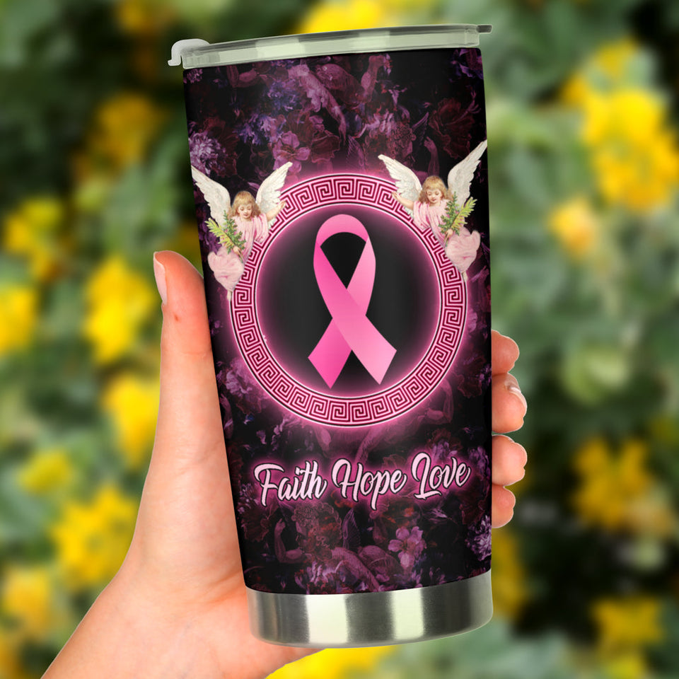 Gobelet de sensibilisation au cancer du sein Faith Hope Love Angel 0622