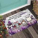 A Wicked Witch And Little Monsters - Personalized Cat Doormat