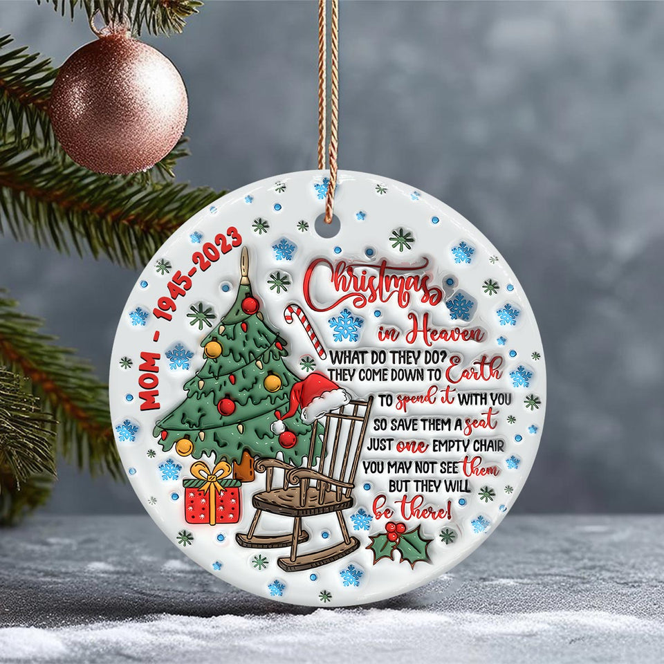 Noël au paradis - Cadeau commémoratif en cas de décès - Ornement rond en céramique personnalisé