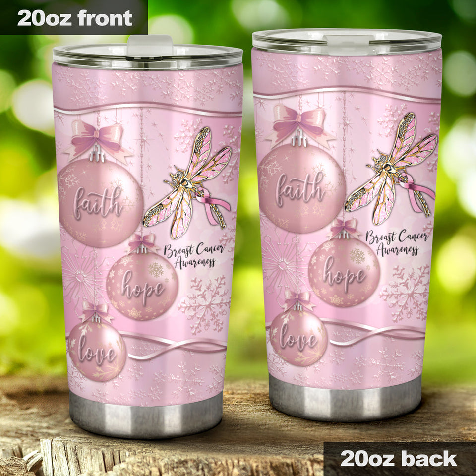 Gobelet isotherme Faith Hope Love - Sensibilisation au cancer du sein avec motif métallique imprimé 0622