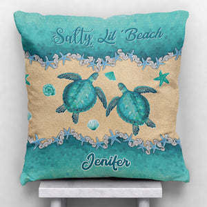 Salty Lil' Beach - Personalized Turtle Throw Pillow