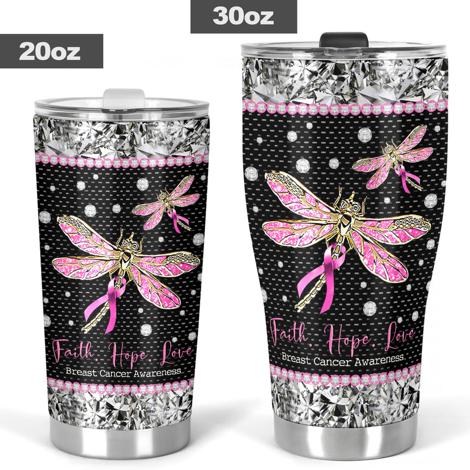 Gobelet de sensibilisation au cancer du sein « Foi, Espoir, Amour » avec motif strass 0622