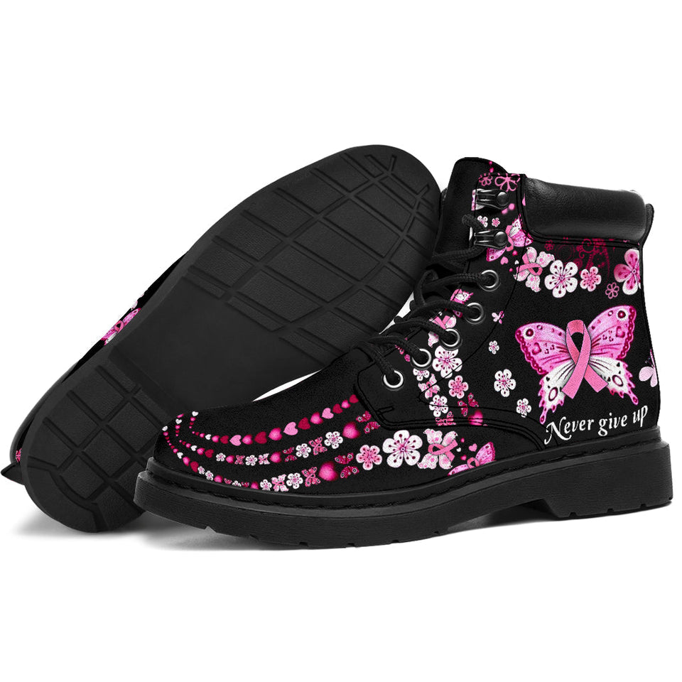 Never Give Up Breast Cancer Awareness All Season Boots 0622
