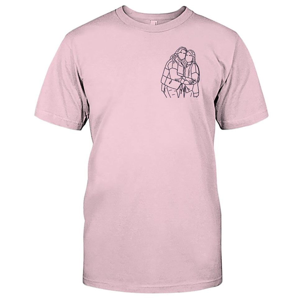 Custom Line Art - Personalized Sibling Embroidered T-shirt
