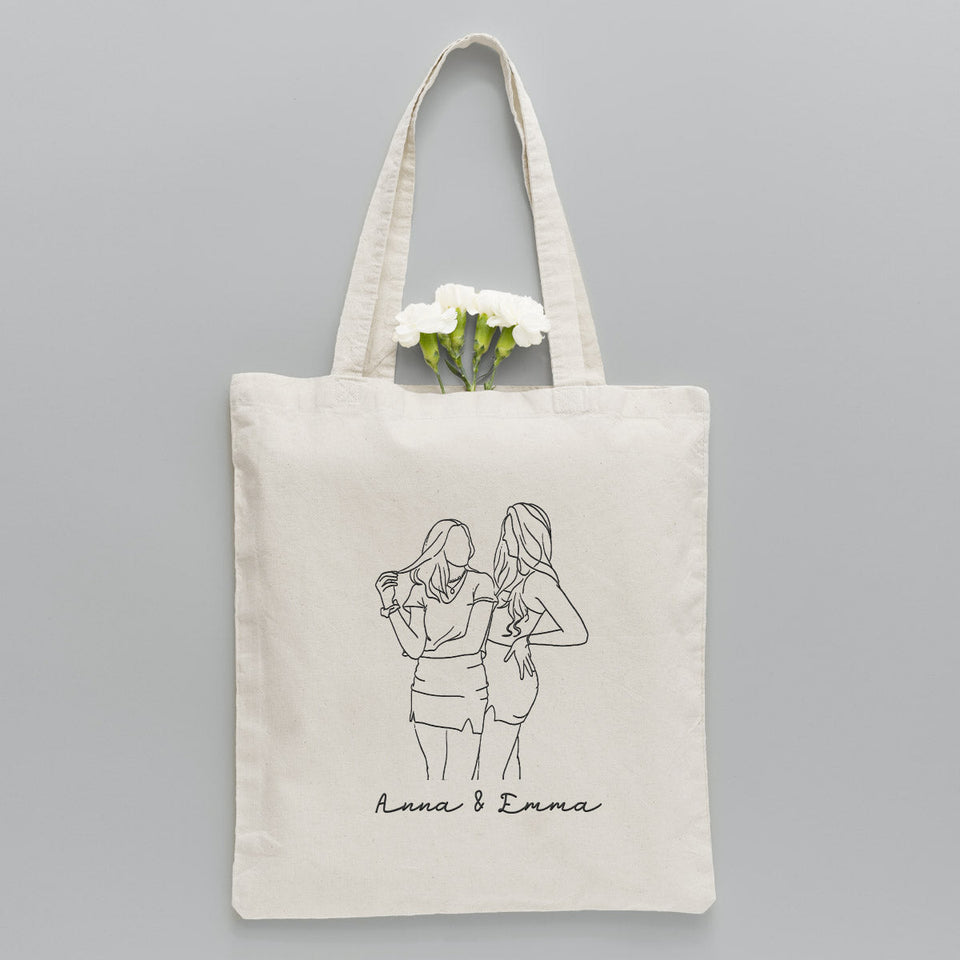 Custom Photo Line Art - Personalized granddaughter Embroidered Tote Bag
