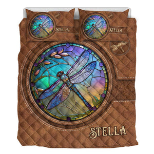 Stained Glass Dragonfly - Personalized Dragonfly Quilt Set