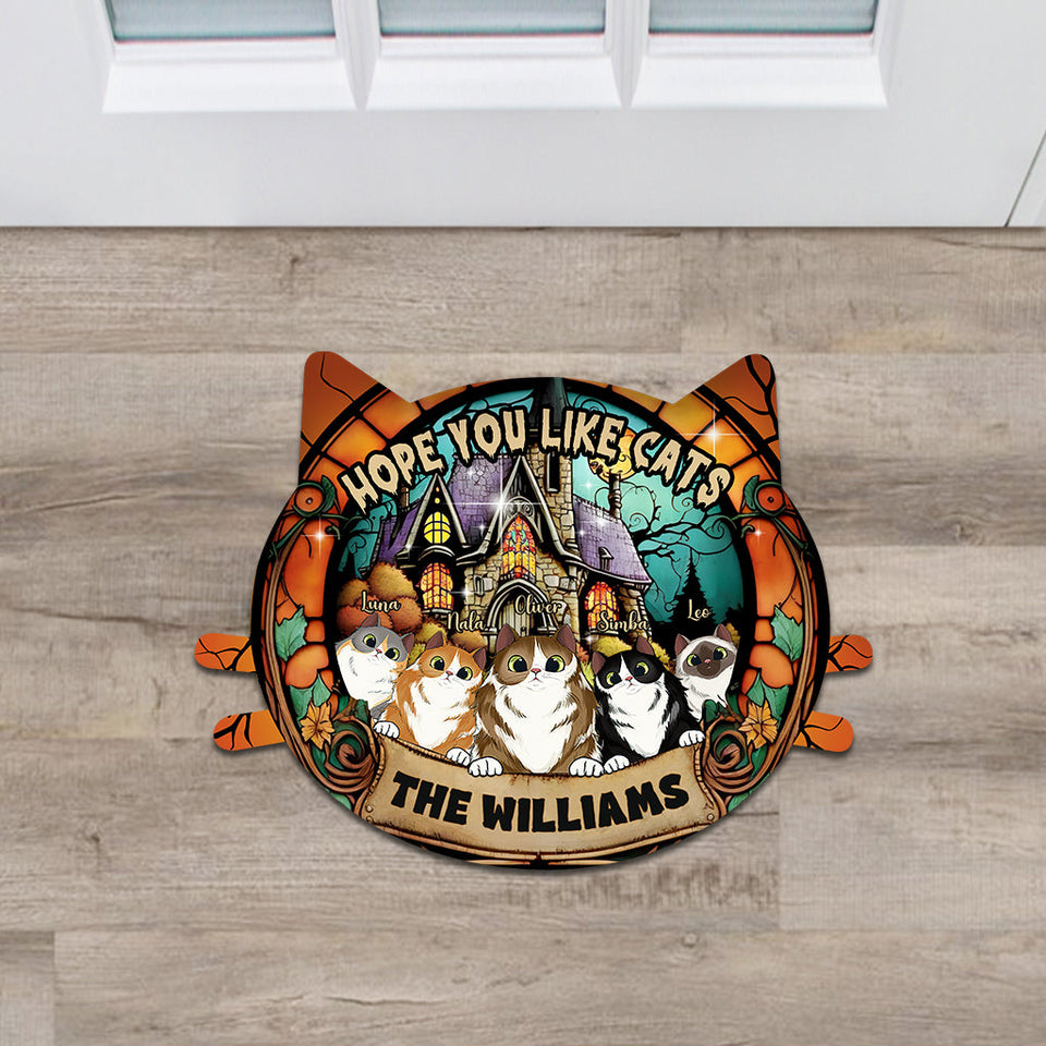 Hope You Like Cats - Personalized Cat Shaped Doormat