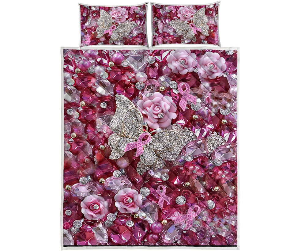 Ensemble de courtepointe à motif de guerrière rose pour la sensibilisation au cancer du sein 0622