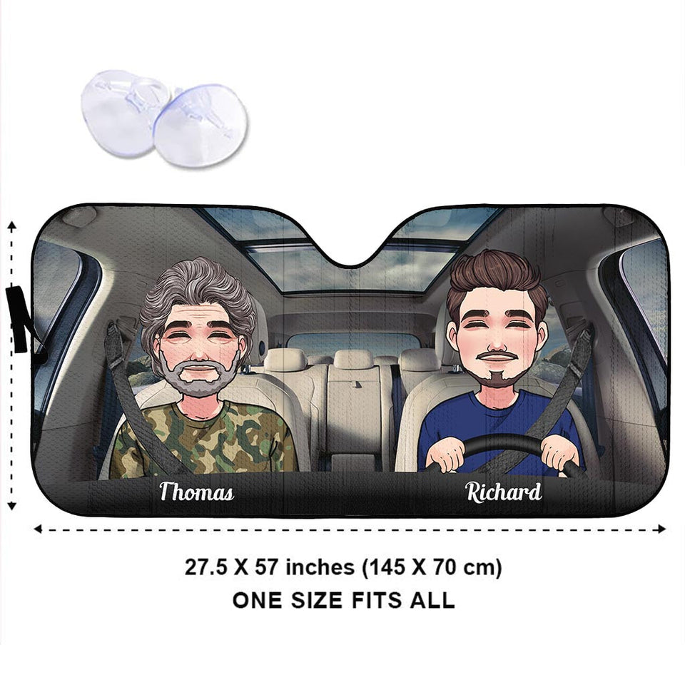 Adventure Awaits - Husband And Wife gift for wife, husband, girlfriend, boyfriend, mom, dad - Personalized Car Sunshade