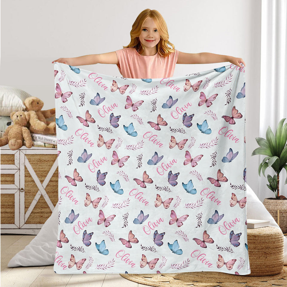 Butterfly Custom Name - Personalized granddaughter Blanket