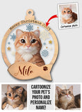 Custom Cartoonized Cat Photo - Gift for cat lovers - Personalized Transparent Ornament