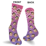 Custom Face Purple Pattern - Personalized Kid Socks
