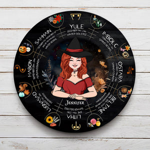 Wheel Of The Year - Personalized Witch Round Metal Sign