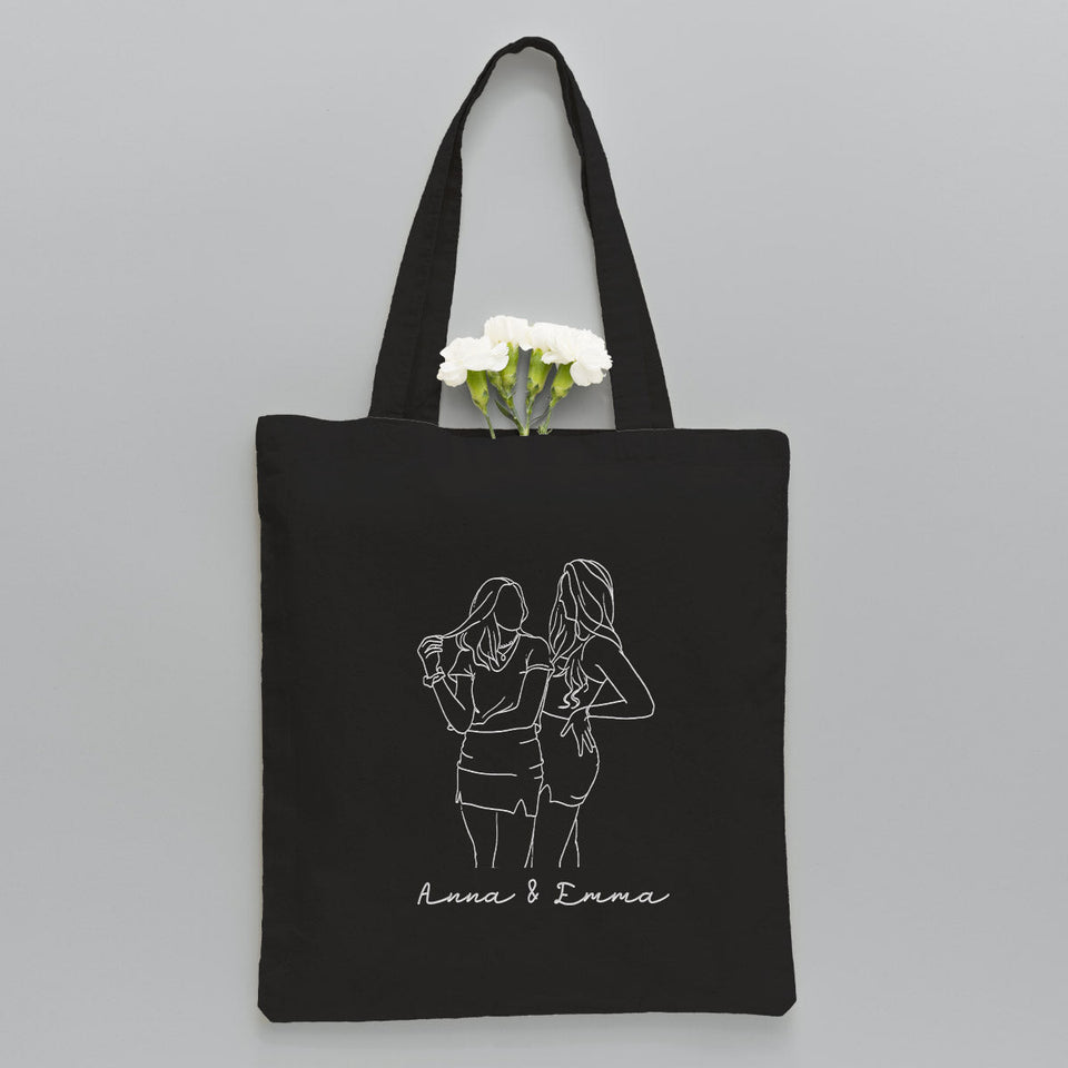 Custom Photo Line Art - Personalized granddaughter Embroidered Tote Bag