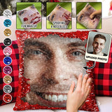 Funny Custom Face Sequin Pillow - Gift for husband, wife, boyfriend, girlfriend - Personalized Sequin Pillow Cover