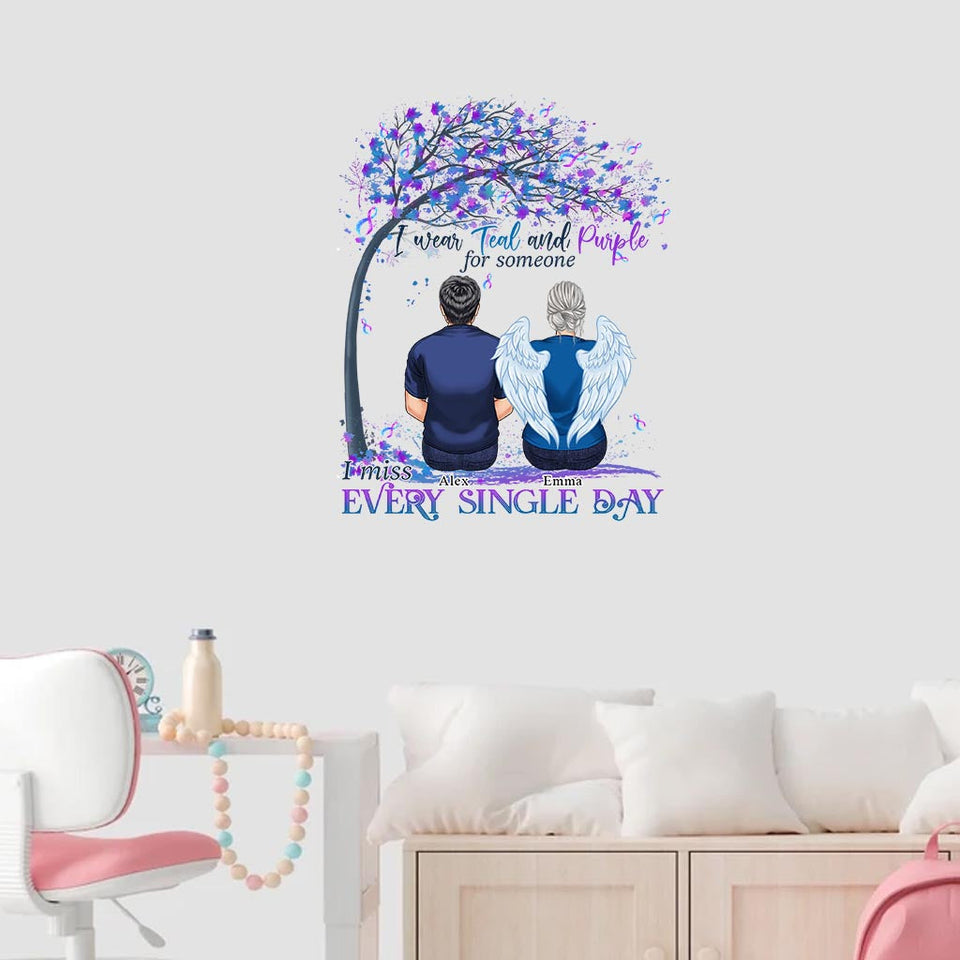 Je porte du turquoise et du violet - Autocollant personnalisé de prévention du suicide
