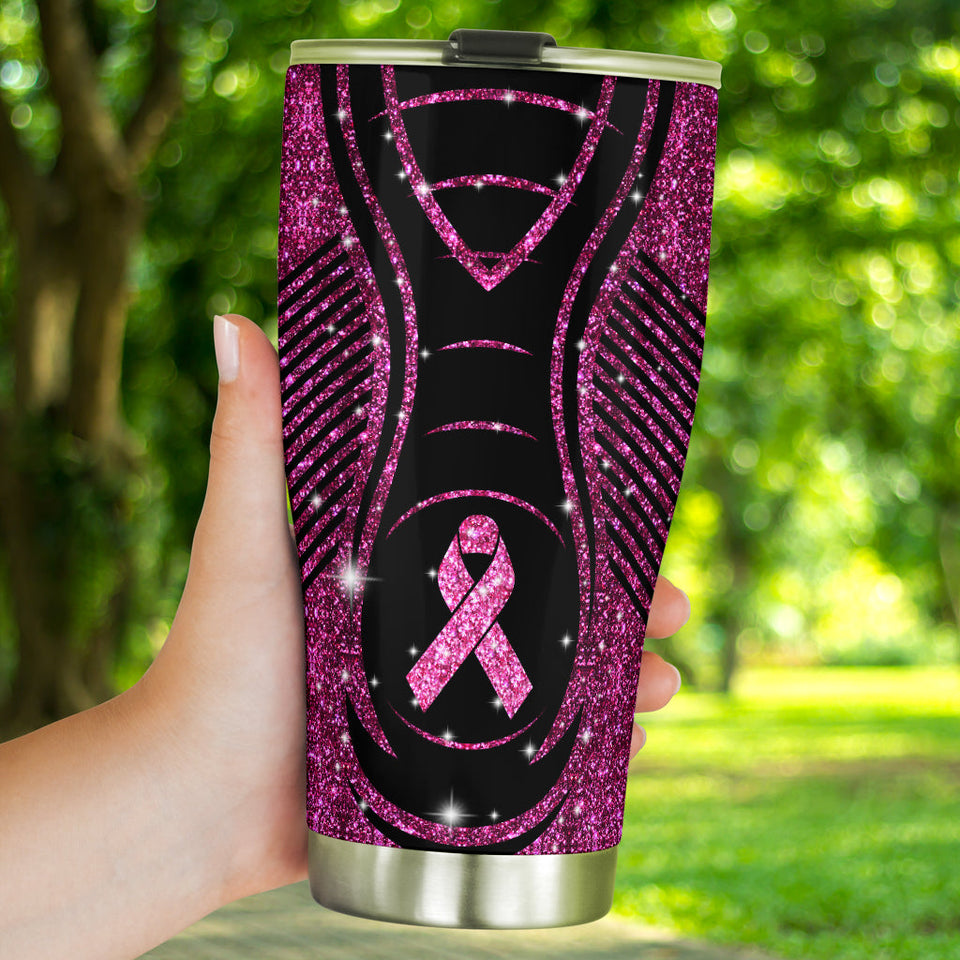 Gobelet anti-cancer du sein à imprimé pailleté « En novembre, on porte du rose » (réf. 0622)