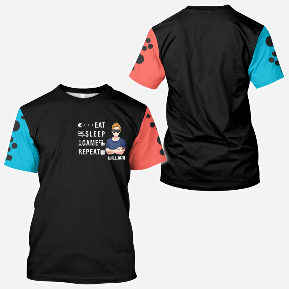 Eat Sleep Game Repeat - Personalized Video Game All Over Shirt