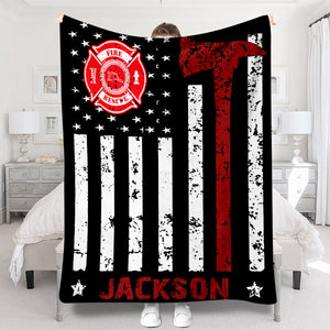 Proud Firefighter - Firefighter gift for him, dad, husband, son - Personalized Blanket