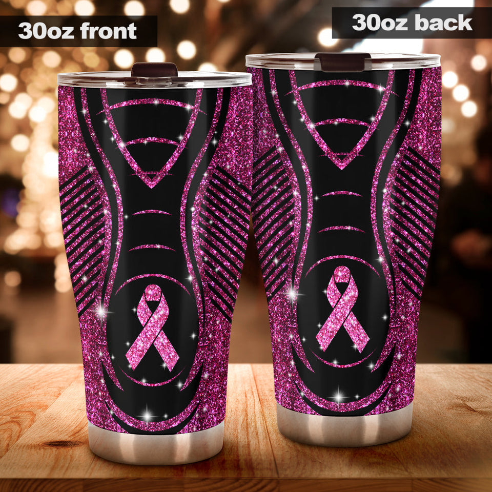 Gobelet anti-cancer du sein à imprimé pailleté « En novembre, on porte du rose » (réf. 0622)