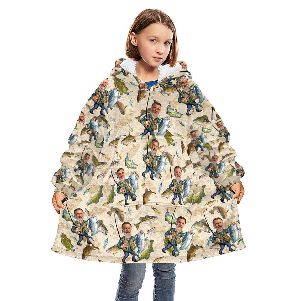 Photo Inserted Funny Fishing - Personalized Fishing Blanket Hoodie