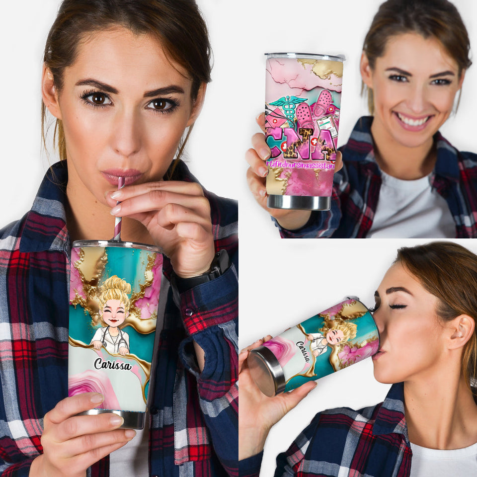 Nurse Life Pink Leopard Turquoise Blue - Personalized Nurse Tumbler