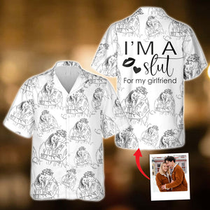 Custom Couple Line Drawing - Boyfriend and Girlfriend gift for boyfriend - Personalized Hawaiian Shirt