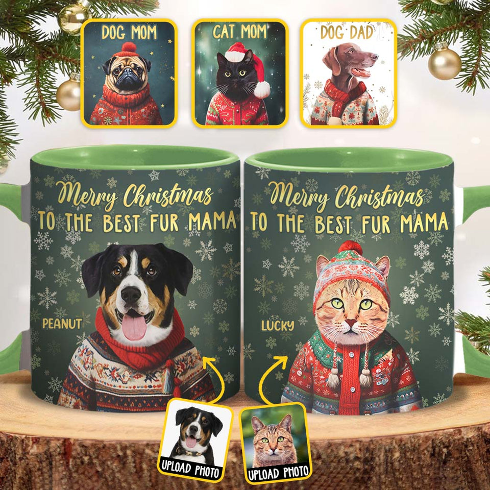Personalized Christmas Pet Portrait - Gift for dog lovers, dog lover, cat lover - Personalized Accent Mug