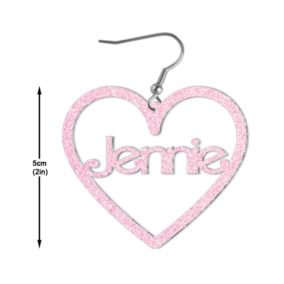 Pink Glitter Custom Name - Personalized Earrings